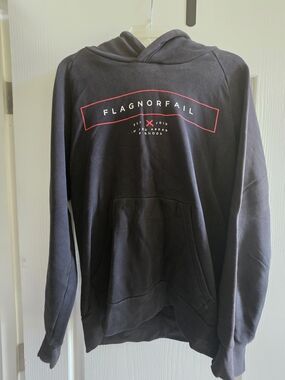 flag nor fail Men’s Black Hooded Sweatshirt with Red Logo